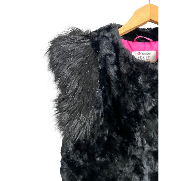 Skaist Taylor Faux Fur Vest Womens XS Black Feather Trim Neiman Marcus Target - Picture 2 of 8
